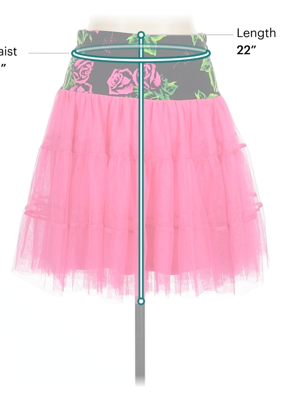 Betsey Johnson Hot Pink Tulle Skirt with Floral Waistband Size L NWT - Picture 3 of 8